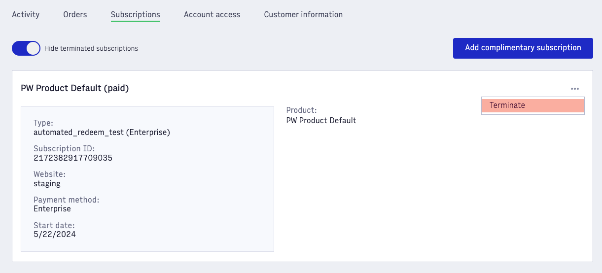 Enterprise subs termination